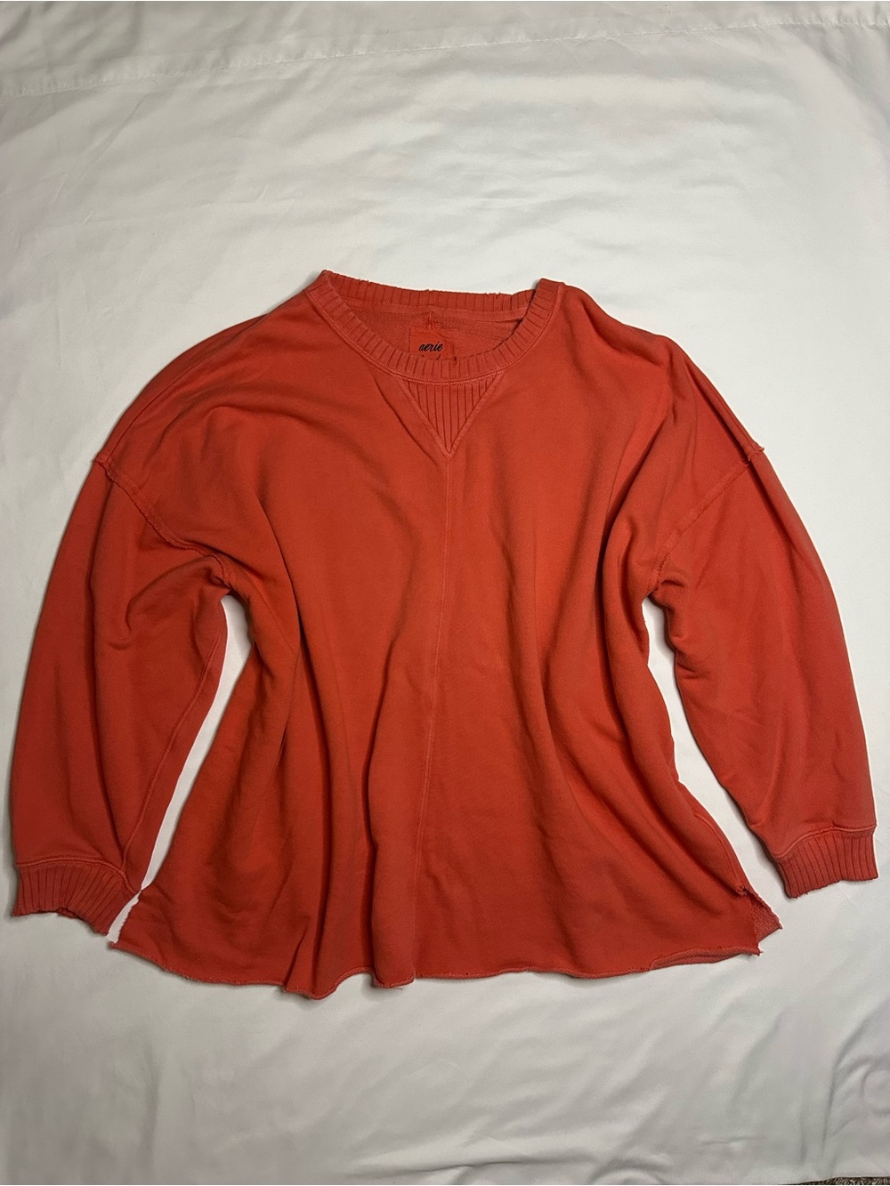 aerie Burnt Orange Crewneck Distressed Sweater